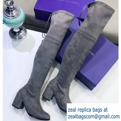 Stuart Weitzman Heel 7.5cm Tieland Almond Toe Over-the-knee Boots Gray - Click Image to Close