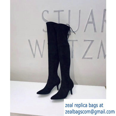 Stuart Weitzman Heel 7cm Tiemodel Pointed Toe Over-the-knee Boots Black - Click Image to Close