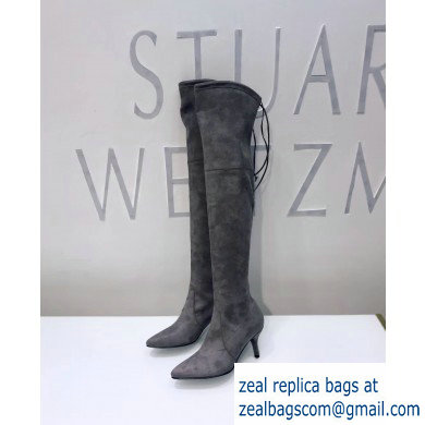 Stuart Weitzman Heel 7cm Tiemodel Pointed Toe Over-the-knee Boots Gray - Click Image to Close