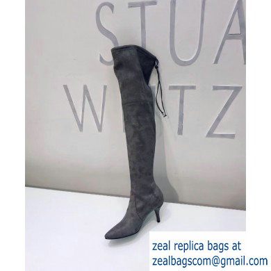 Stuart Weitzman Heel 7cm Tiemodel Pointed Toe Over-the-knee Boots Gray - Click Image to Close