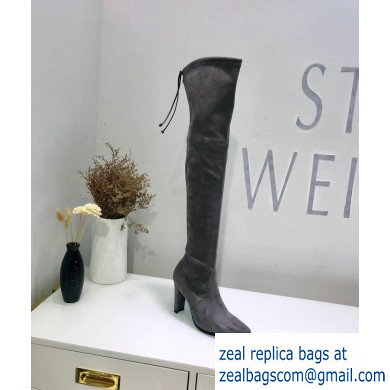 Stuart Weitzman Heel 9.5cm Alllegs Pointed Toe Over-the-knee Boots Gray - Click Image to Close