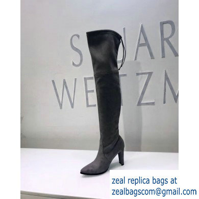 Stuart Weitzman Heel 9.5cm Alllegs Pointed Toe Over-the-knee Boots Gray - Click Image to Close
