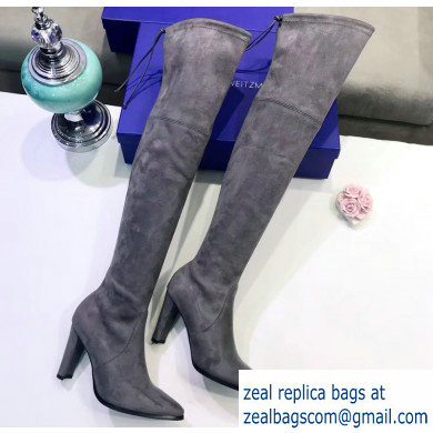 Stuart Weitzman Heel 9.5cm Alllegs Pointed Toe Over-the-knee Boots Gray - Click Image to Close