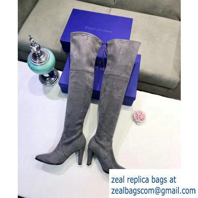 Stuart Weitzman Heel 9.5cm Alllegs Pointed Toe Over-the-knee Boots Gray - Click Image to Close