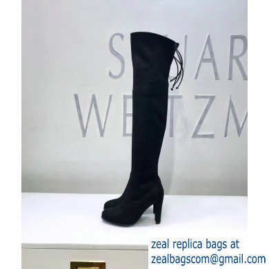 Stuart Weitzman Heel 9.5cm Highland Almond Toe Over-the-knee Boots Black