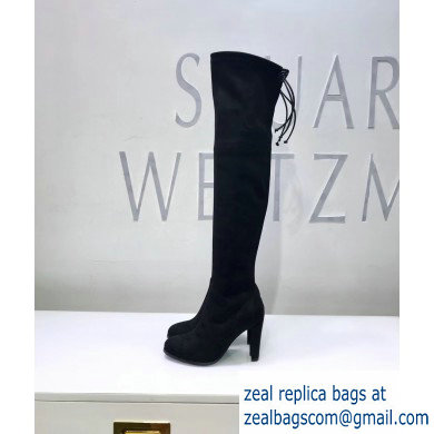 Stuart Weitzman Heel 9.5cm Highland Almond Toe Over-the-knee Boots Black - Click Image to Close