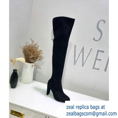 Stuart Weitzman Heel 9.5cm Highland Almond Toe Over-the-knee Boots Black