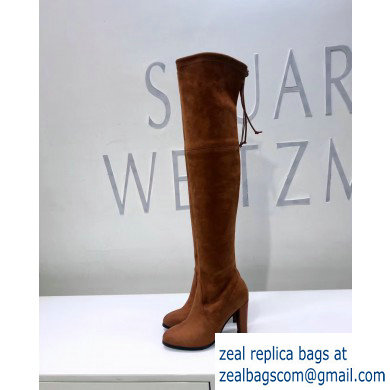 Stuart Weitzman Heel 9.5cm Highland Almond Toe Over-the-knee Boots Caramel