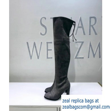 Stuart Weitzman Heel 9.5cm Highland Almond Toe Over-the-knee Boots Gray