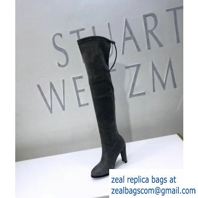 Stuart Weitzman Heel 9.5cm Highland Almond Toe Over-the-knee Boots Gray