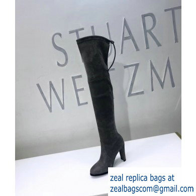 Stuart Weitzman Heel 9.5cm Highland Almond Toe Over-the-knee Boots Gray - Click Image to Close