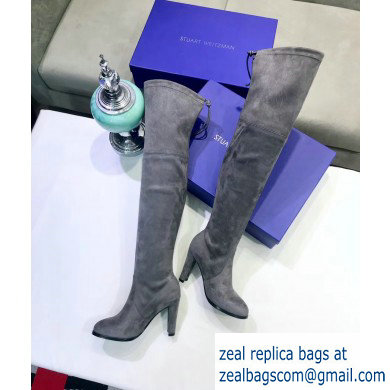 Stuart Weitzman Heel 9.5cm Highland Almond Toe Over-the-knee Boots Gray