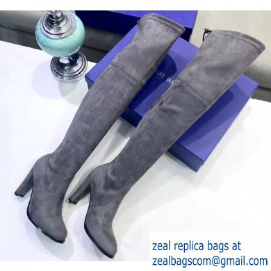 Stuart Weitzman Heel 9.5cm Highland Almond Toe Over-the-knee Boots Gray - Click Image to Close