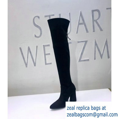 Stuart Weitzman Heel 9.5cm Highstreet Pointed Toe Over-the-knee Boots Black