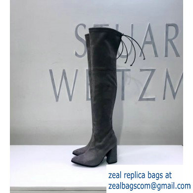 Stuart Weitzman Heel 9.5cm Highstreet Pointed Toe Over-the-knee Boots Gray