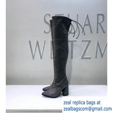 Stuart Weitzman Heel 9.5cm Highstreet Pointed Toe Over-the-knee Boots Gray - Click Image to Close