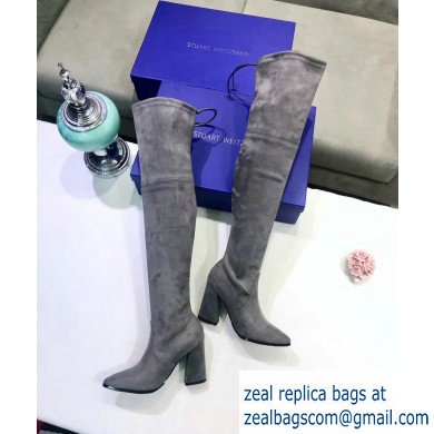 Stuart Weitzman Heel 9.5cm Highstreet Pointed Toe Over-the-knee Boots Gray - Click Image to Close