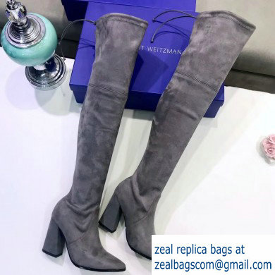 Stuart Weitzman Heel 9.5cm Highstreet Pointed Toe Over-the-knee Boots Gray