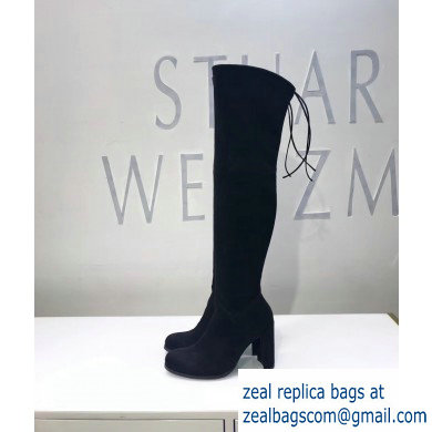 Stuart Weitzman Heel 9.5cm Hiline Almond Toe Over-the-knee Boots Black