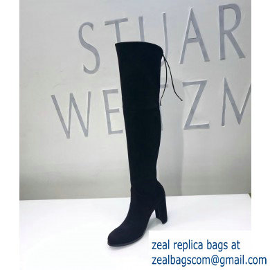 Stuart Weitzman Heel 9.5cm Hiline Almond Toe Over-the-knee Boots Black