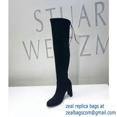 Stuart Weitzman Heel 9.5cm Hiline Almond Toe Over-the-knee Boots Black - Click Image to Close