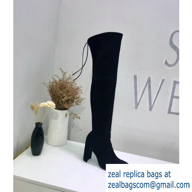 Stuart Weitzman Heel 9.5cm Hiline Almond Toe Over-the-knee Boots Black - Click Image to Close