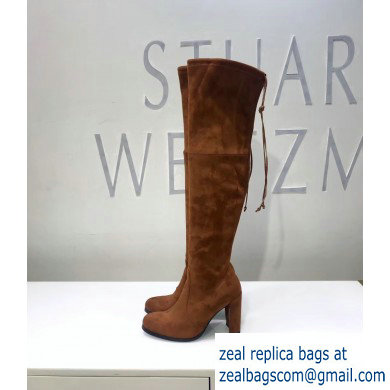 Stuart Weitzman Heel 9.5cm Hiline Almond Toe Over-the-knee Boots Caramel