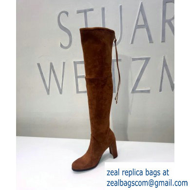 Stuart Weitzman Heel 9.5cm Hiline Almond Toe Over-the-knee Boots Caramel