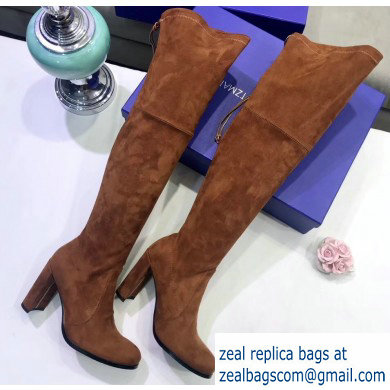 Stuart Weitzman Heel 9.5cm Hiline Almond Toe Over-the-knee Boots Caramel