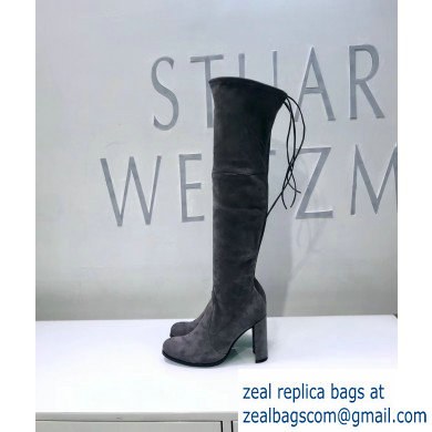 Stuart Weitzman Heel 9.5cm Hiline Almond Toe Over-the-knee Boots Gray