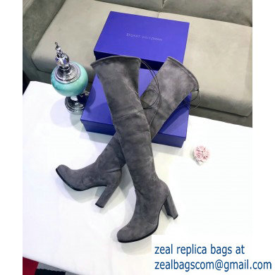 Stuart Weitzman Heel 9.5cm Hiline Almond Toe Over-the-knee Boots Gray