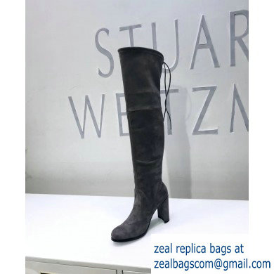 Stuart Weitzman Heel 9.5cm Hiline Almond Toe Over-the-knee Boots Gray - Click Image to Close