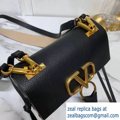 Valentino Grained Calfskin Small VRing Shoulder Bag Black with Two Shoulder Strap 2019