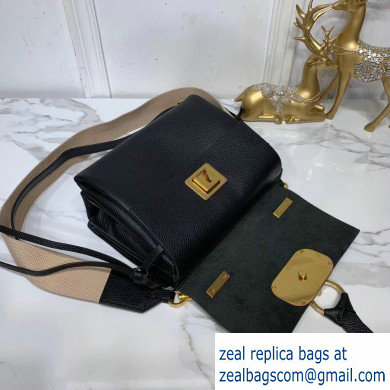 Valentino Grained Calfskin Small VRing Shoulder Bag Black with Two Shoulder Strap 2019