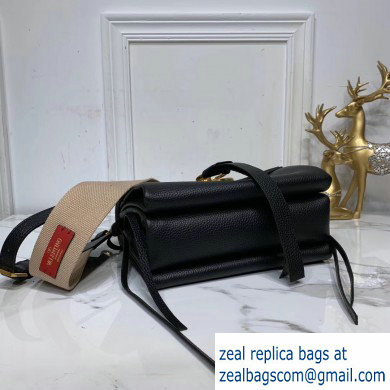 Valentino Grained Calfskin Small VRing Shoulder Bag Black with Two Shoulder Strap 2019