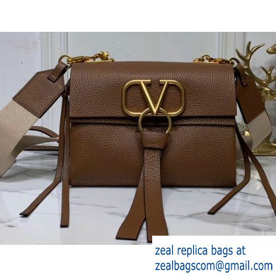 Valentino Grained Calfskin Small VRing Shoulder Bag Brown with Two Shoulder Strap 2019 - Click Image to Close