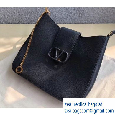 Valentino Grainy Calfskin VSLING Hobo Small Bag 0802 Black 2019