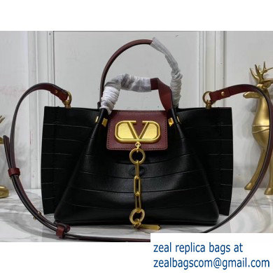 Valentino Vlogo Escape Shopping Tote Small Bag Black/Red 2019 - Click Image to Close