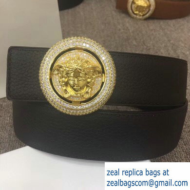 Versace Width 4cm Round Medusa Belt Black/Gold