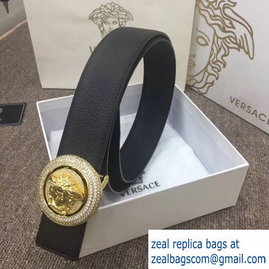 Versace Width 4cm Round Medusa Belt Black/Gold