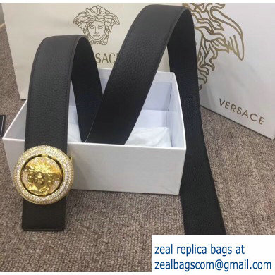 Versace Width 4cm Round Medusa Belt Black/Gold