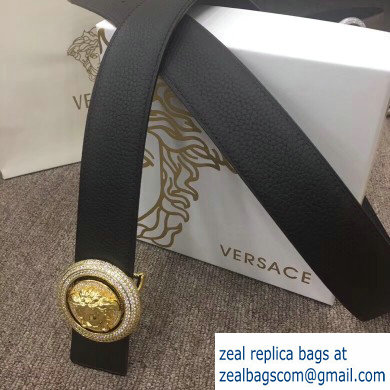 Versace Width 4cm Round Medusa Belt Black/Gold