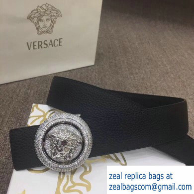 Versace Width 4cm Round Medusa Belt Black/Silver