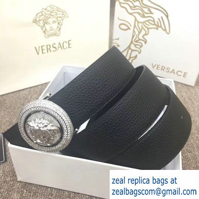 Versace Width 4cm Round Medusa Belt Black/Silver