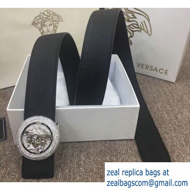Versace Width 4cm Round Medusa Belt Black/Silver
