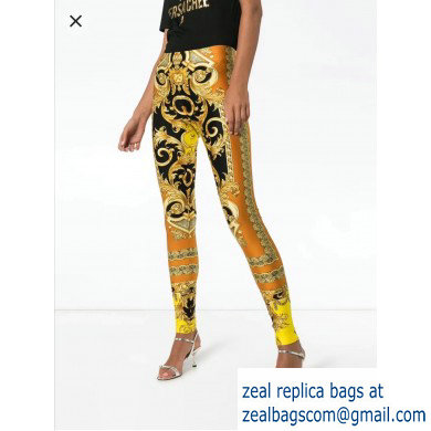 versace gold flower printed leggings 2019