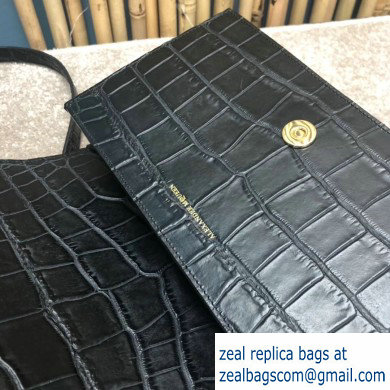 Alexander Mcqueen Jewelled Satchel Bag Embossed Croc Black/Gold