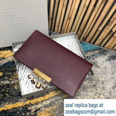 Alexander Mcqueen Skull Four-Ring Flat Pouch Clutch Bag Smooth Calf Leather Burgundy