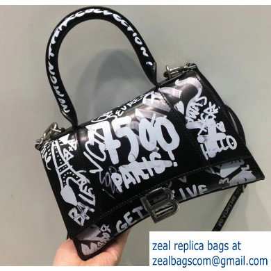 Balenciaga Hourglass Small Top Handle Bag Graffiti Black/White - Click Image to Close