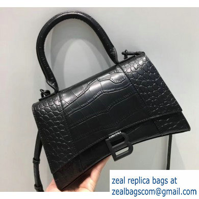 Balenciaga Hourglass Small Top Handle Bag in Crocodile Embossed Calfskin Black - Click Image to Close